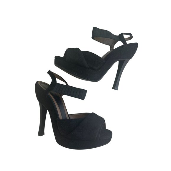 MARNI Black Suede Platform Slingback Heels Size 37 / 7 - Picture 5 of 12